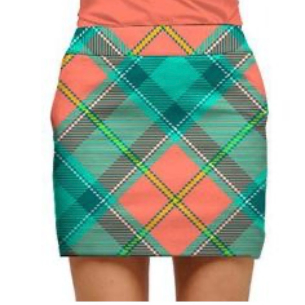 Loudmouth golf skort skirt orange green plaid 10